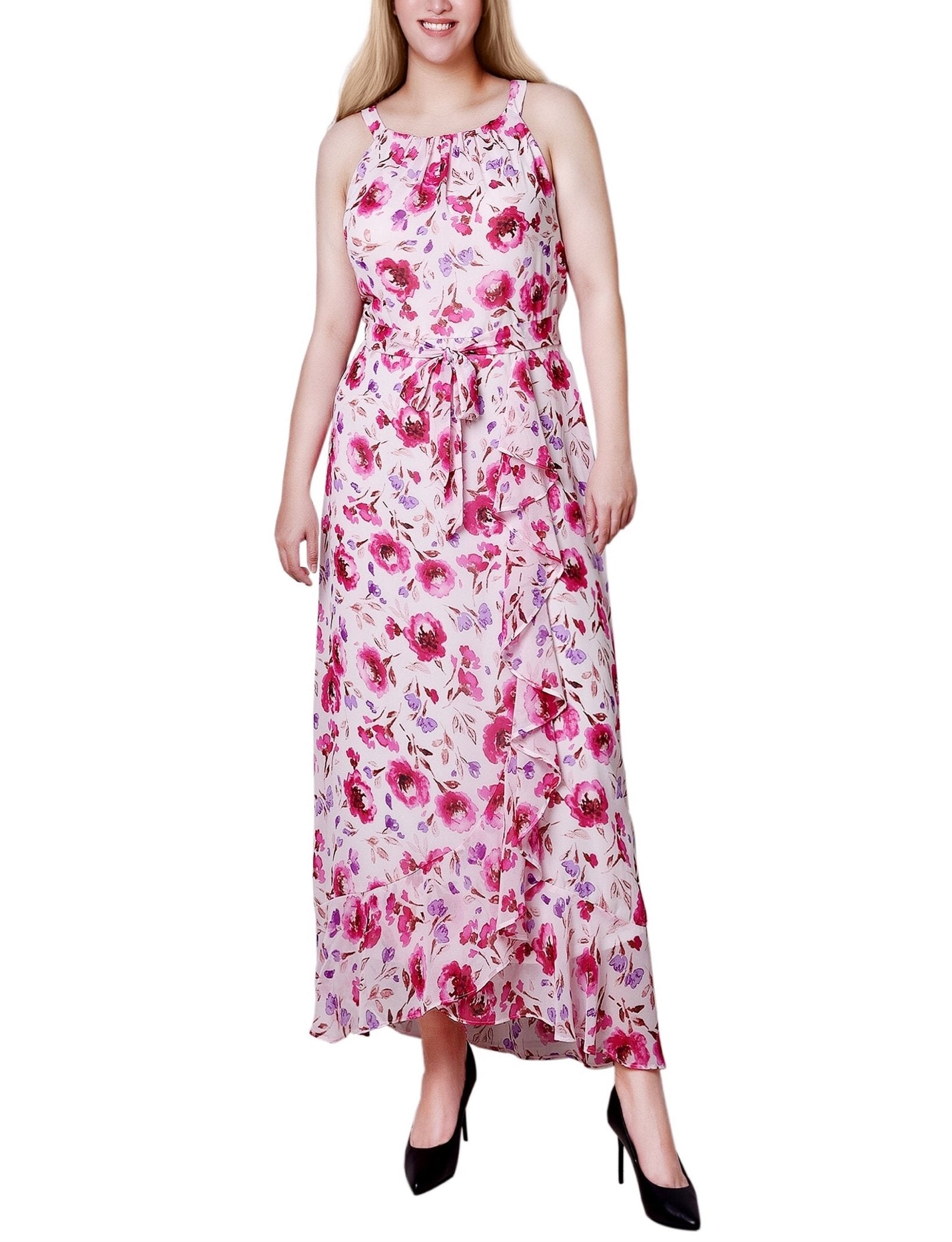 Dusty Pink Halter Front Chiffon Maxi Dress - Petite Dressbarn Dusty Pink Halter Front Chiffon Maxi Dress - Petite Dressbarn