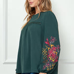 Figueroa & Flower Embroidered Bubble Sleeve Top - DressbarnShirts & Blouses