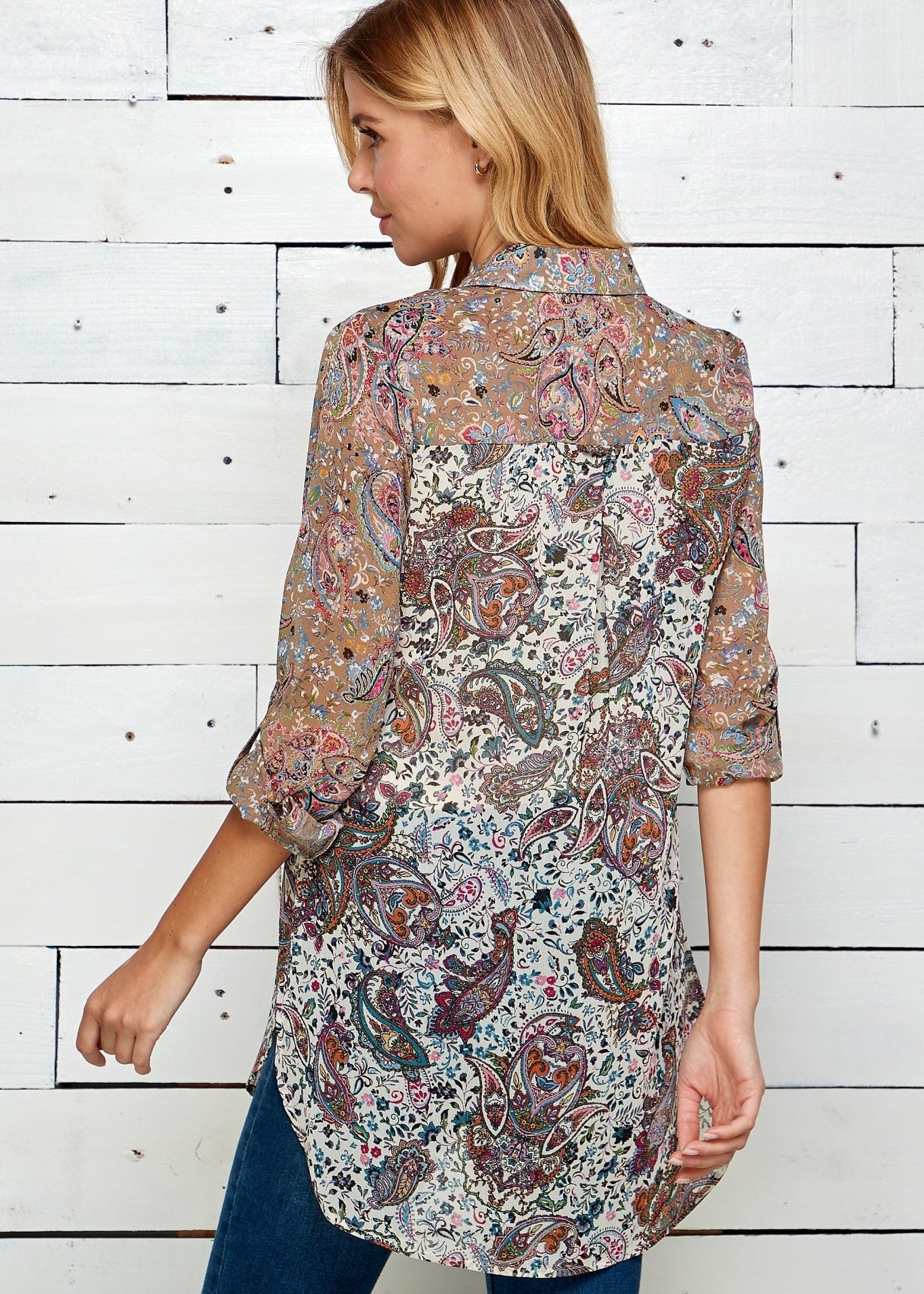 Figueroa & Flower Sleeve Mixed Print Blouse - DressbarnShirts & Blouses