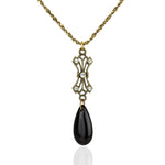 Filigree Black Glass Teardrop Necklace - DressbarnNecklaces