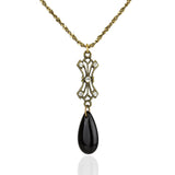 Filigree Black Glass Teardrop Necklace - DressbarnNecklaces