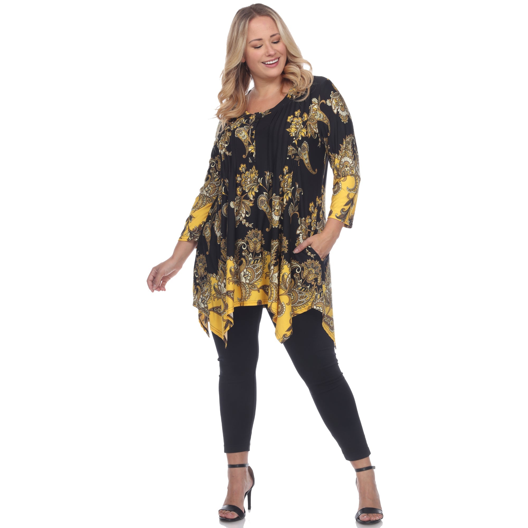 Floral Chain Printed Tunic Top with Pockets - Plus - DressbarnShirts & Blouses