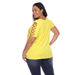 Keyhole Neck Cutout Short Sleeve Top - Plus - DressbarnShirts & Blouses