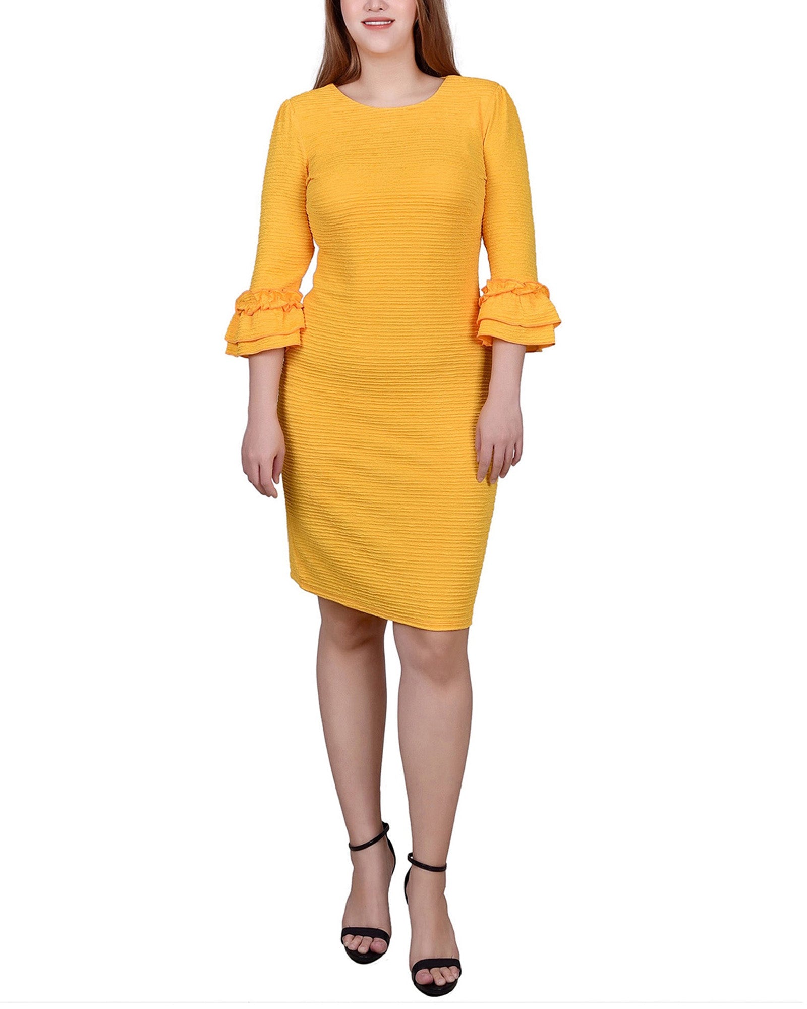 Lemon 3/4 Sleeve Textured Knit Dress Dressbarn Lemon 3/4 Sleeve Textured Knit Dress Dressbarn