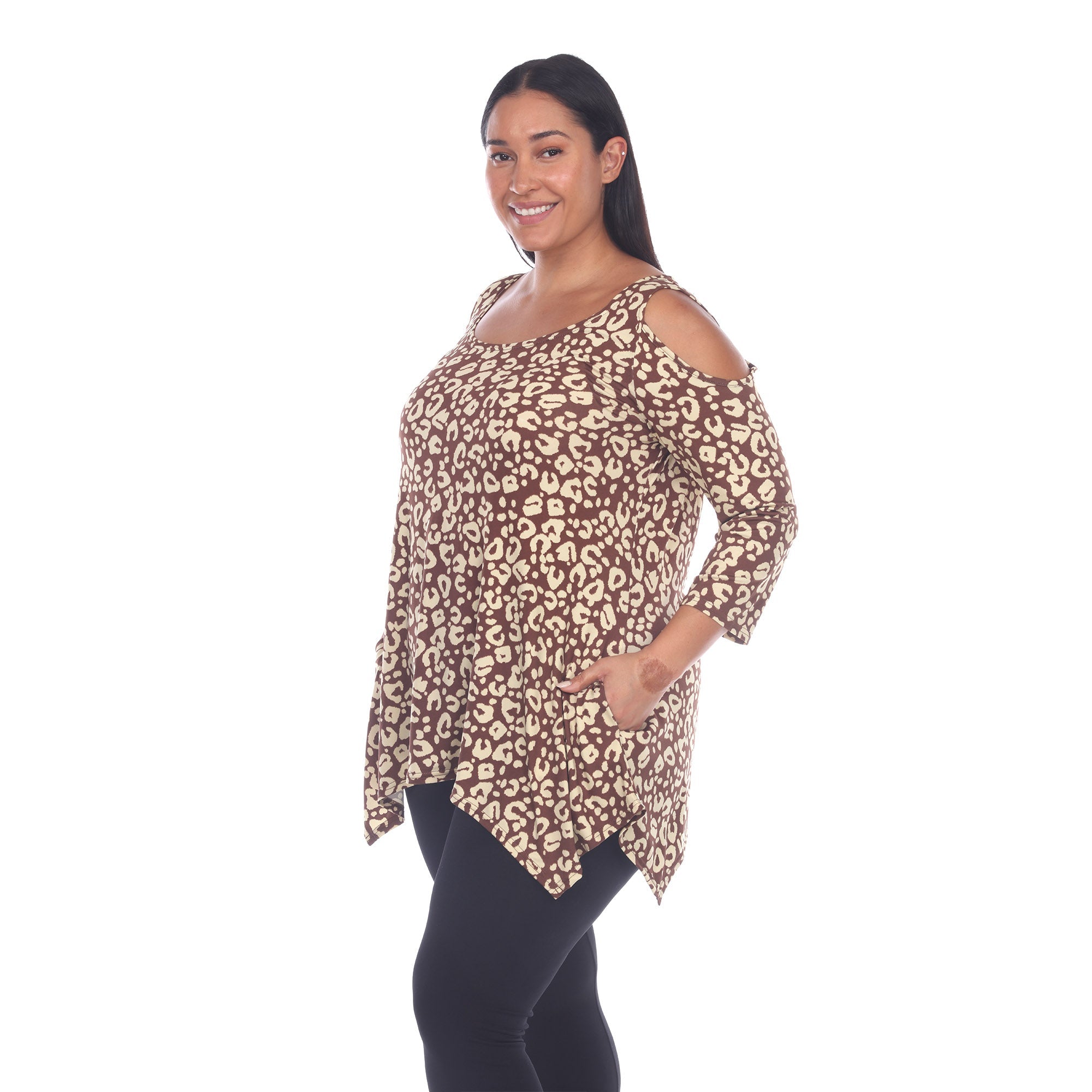 Leopard Cold Shoulder Tunic - Plus - DressbarnShirts & Blouses