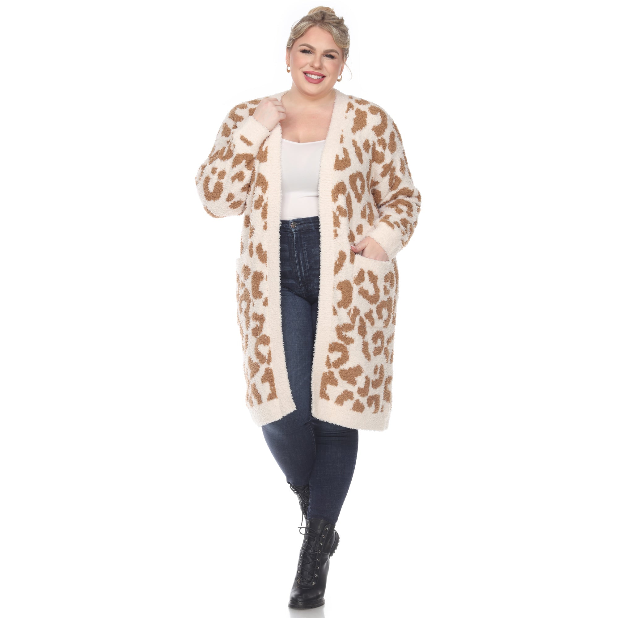 Leopard Print Open Front Sherpa Coat - Plus - DressbarnCoats & Jackets