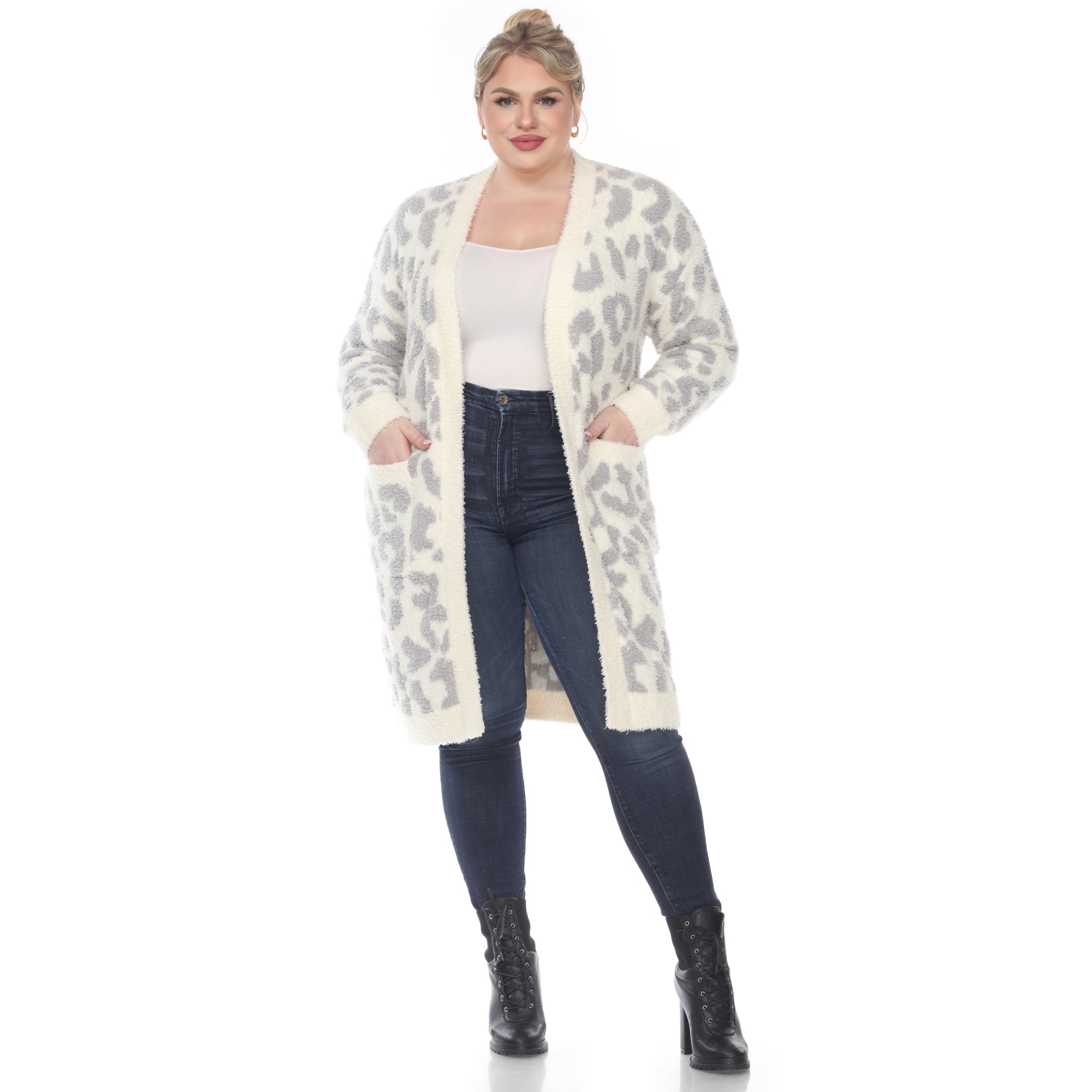Leopard Print Open Front Sherpa Coat - Plus - DressbarnCoats & Jackets
