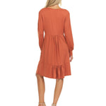 Long Sleeve Solid Color V-Neck Multi Tiered Midi Dress - DressbarnDresses