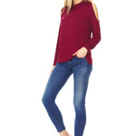 Long Sleeves Casual Knit Top with Hood and Cut out shoulders - DressbarnSweatshirts & Hoodies