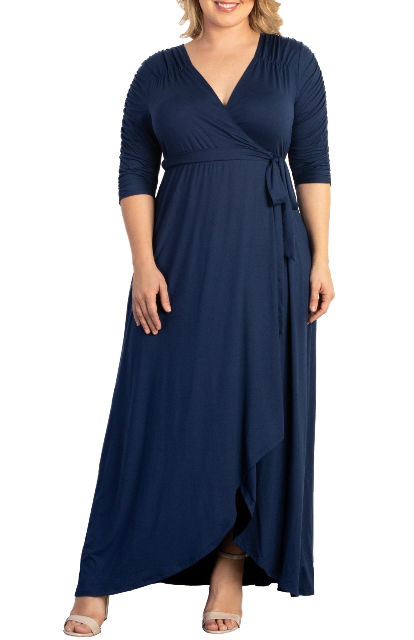 Kiyonna Plus Size Meadow Dream Maxi Wrap Dress - Nouveau Navy Kiyonna Plus Size Meadow Dream Maxi Wrap Dress - Nouveau Navy