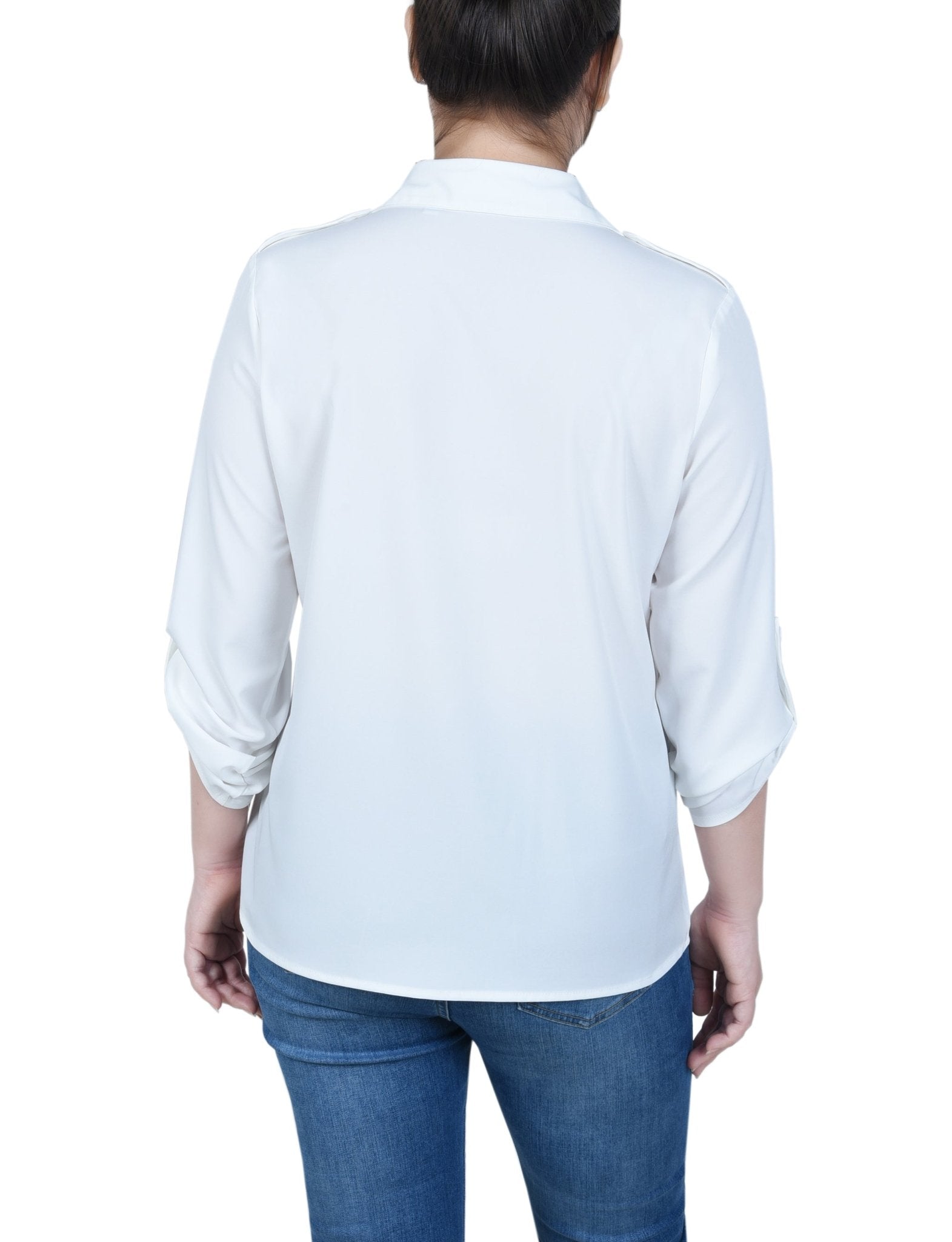 NY Collection 3/4 Sleeve Roll Tab Blouse - Petite - DressbarnShirts & Blouses