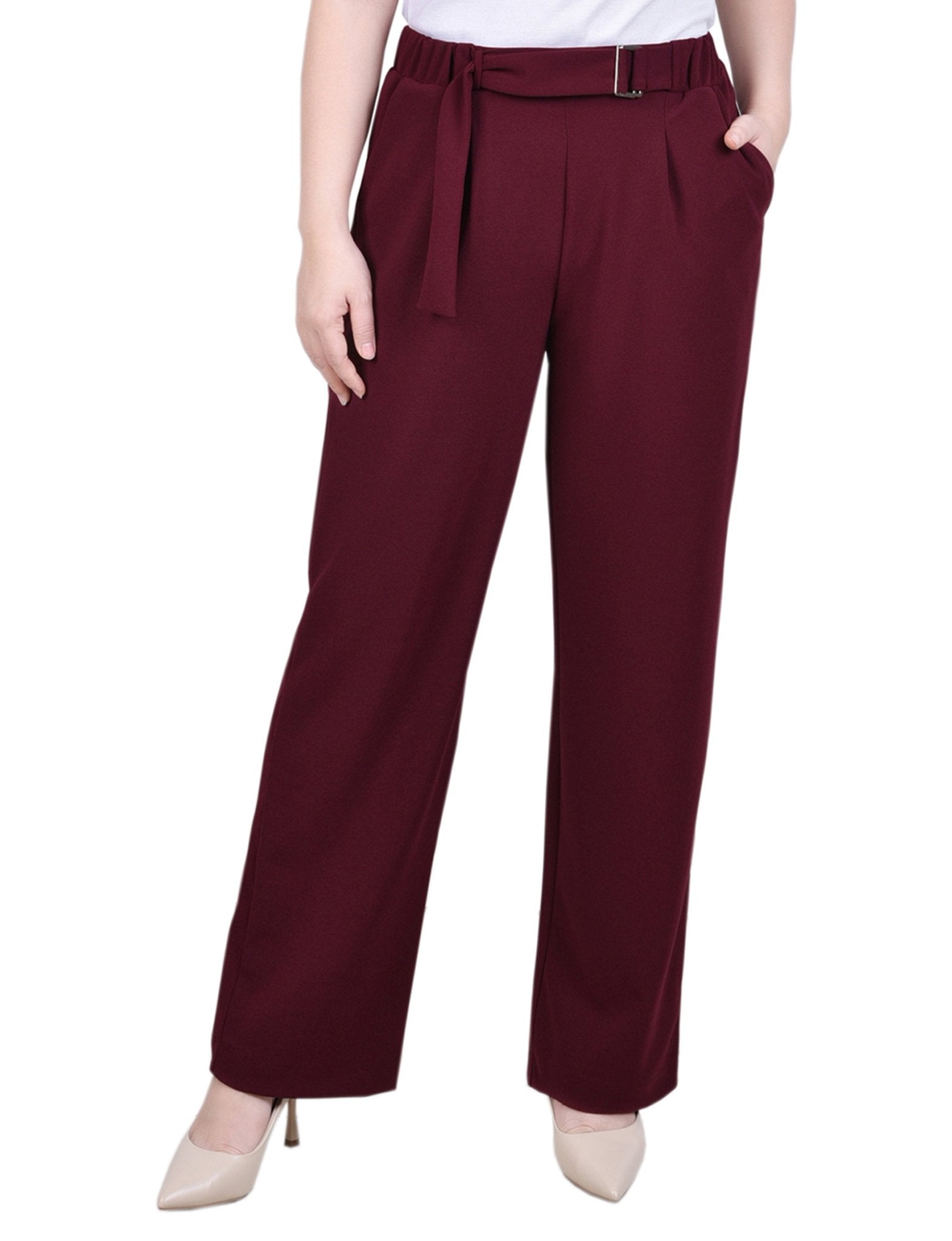 NY Collection Belted Scuba Crepe Pants - Petite - DressbarnPants