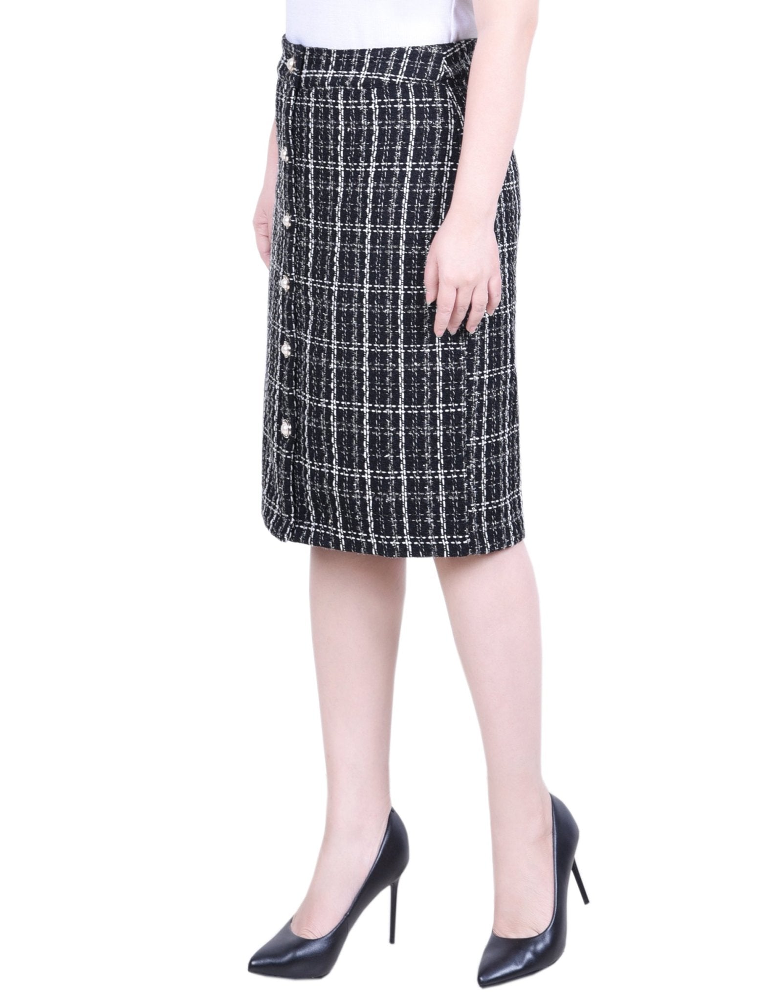 NY Collection Knee Length Slim Tweed Knit Skirt - Petite - DressbarnSkirts