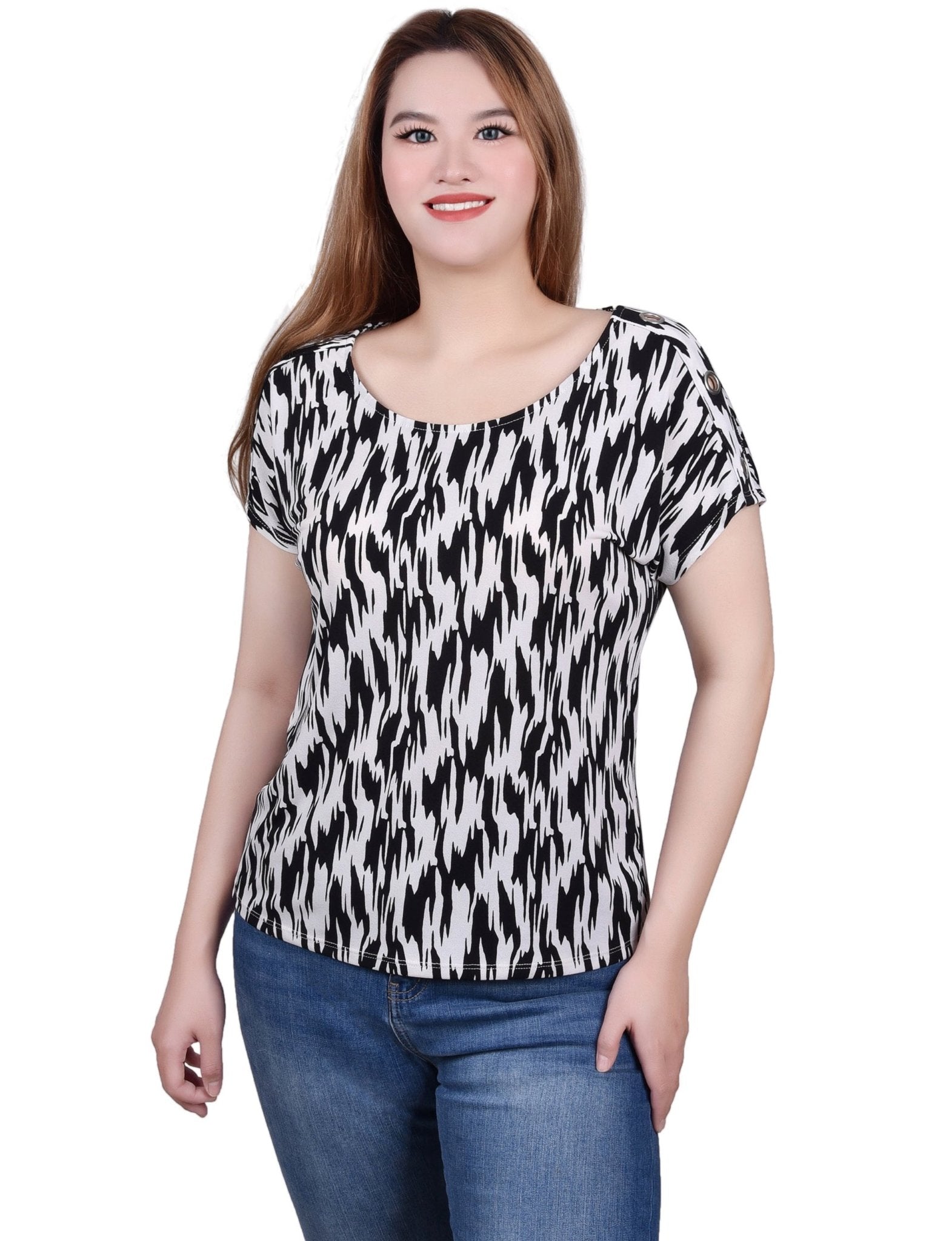 NY Collection Short Sleeve Extended Sleeve Tunic Top - DressbarnShirts & Blouses