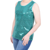 NY Collection Sleeveless Sequined Tank Top With Combo Banding - Petite - DressbarnShirts & Blouses