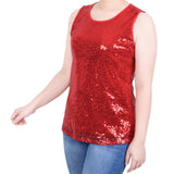 NY Collection Sleeveless Sequined Tank Top With Combo Banding - Petite - DressbarnShirts & Blouses