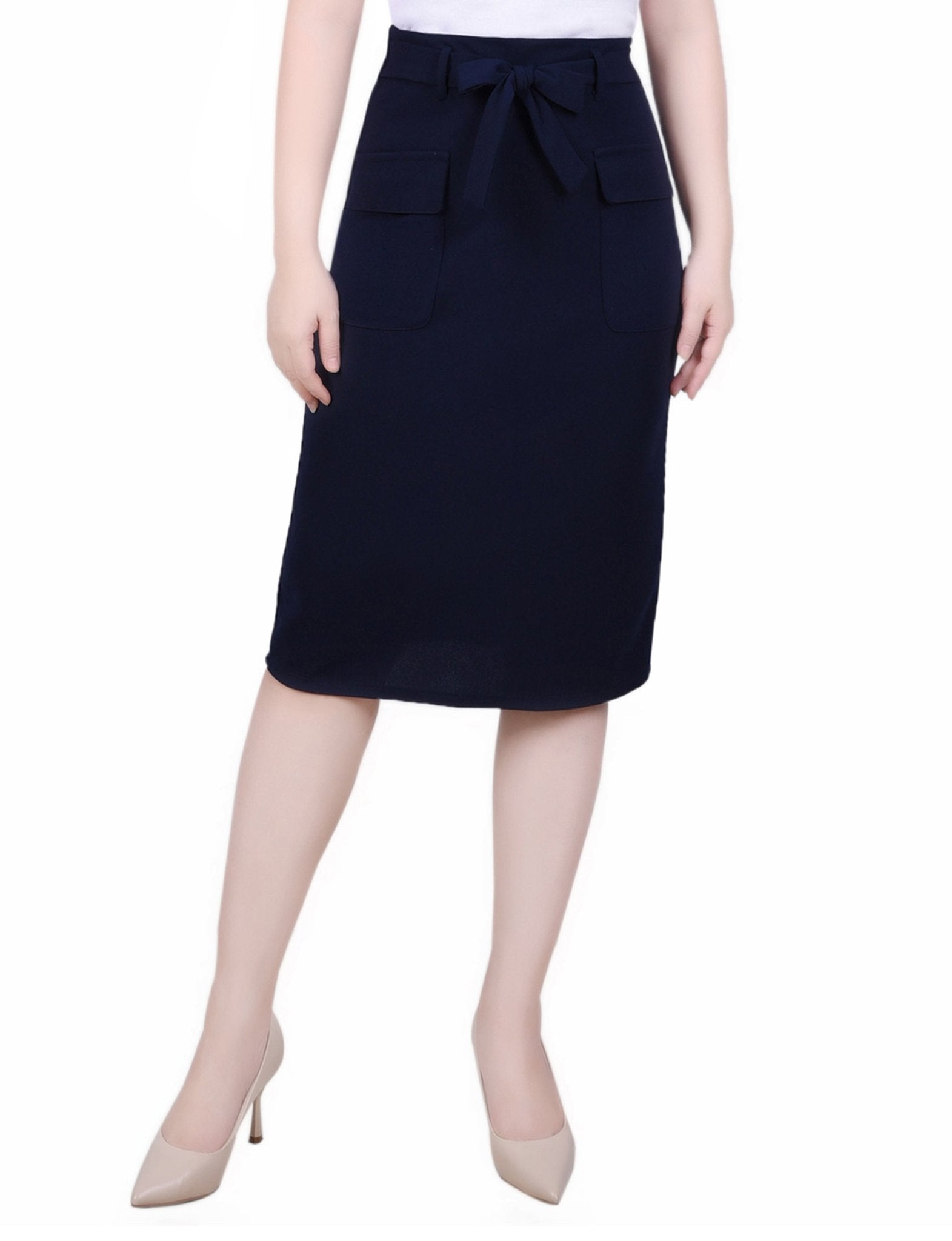 NY Collection Slim Belted Scuba Crepe Skirt - Petite - DressbarnSkirts