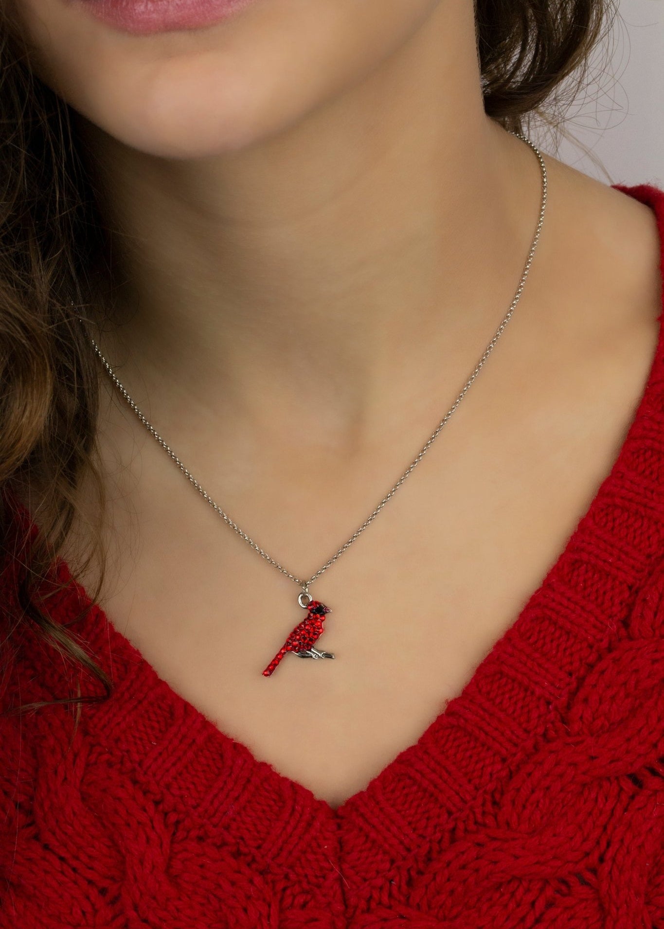 Pave Red Cardinal Pendant Necklace - DressbarnNecklaces