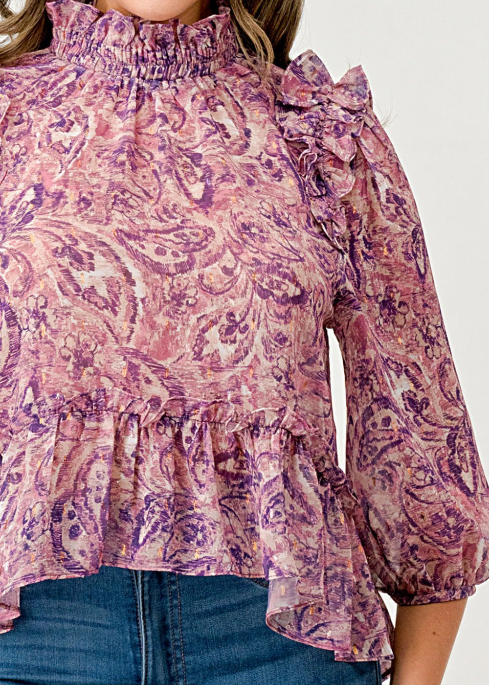 Printed Mallory Long Sleeve Top - DressbarnShirts & Blouses