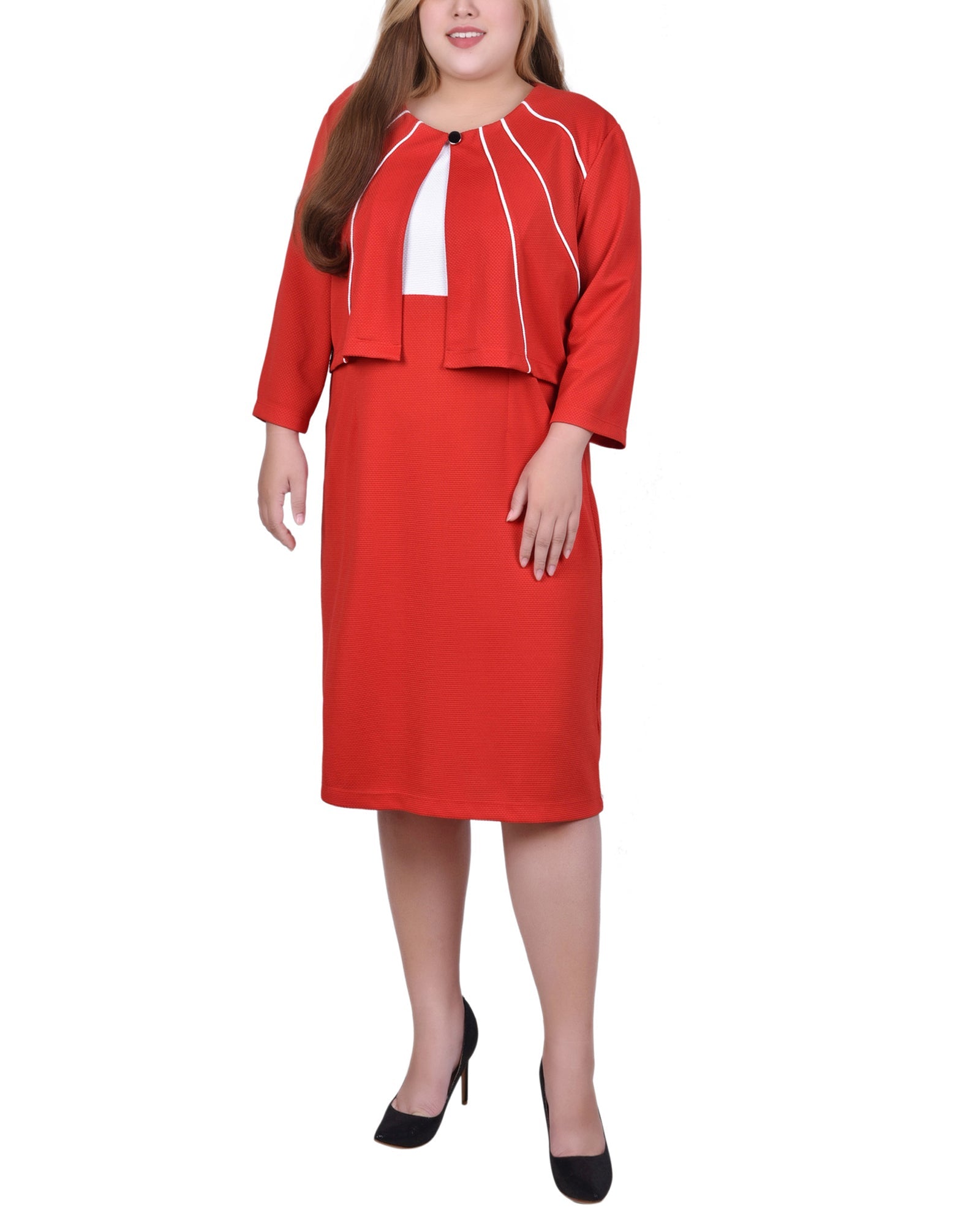 Red 2 Piece Colorblocked Dress Set - Plus Dressbarn Red 2 Piece Colorblocked Dress Set - Plus Dressbarn