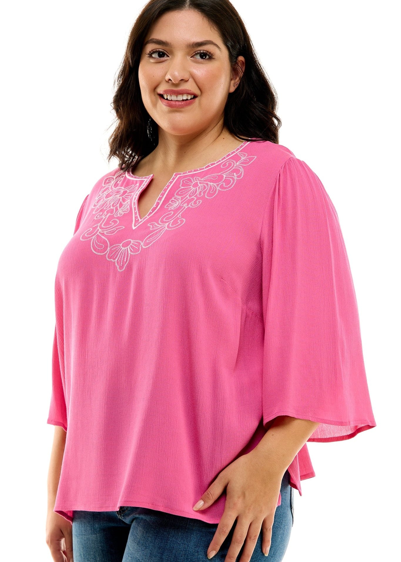 Roz & Ali 3/4 Sleeve Embroidered Top - Plus - DressbarnShirts & Blouses