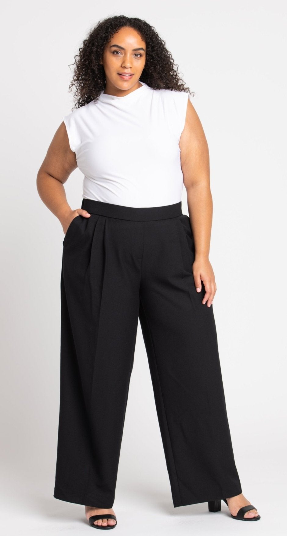 Roz & Ali Pleated Wide Leg Trouser Pants - Plus Black / 16W Roz & Ali Pleated Wide Leg Trouser Pants - Plus Black / 16W