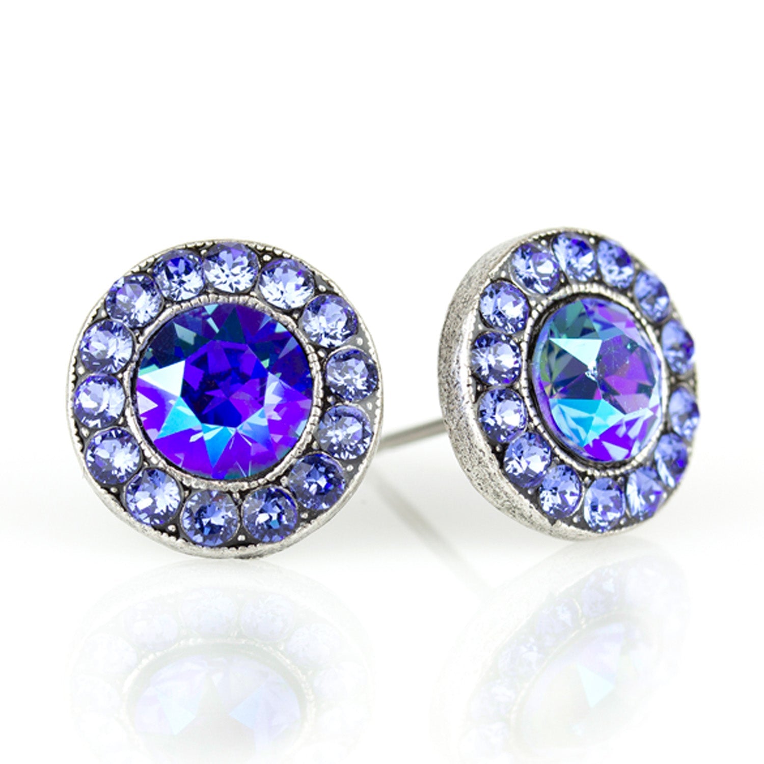Sapphire Blue & Iridescent Crystal Halo Post Earrings - DressbarnEarrings