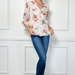 Sara Michelle-3 Quarter Tab Sleeve Mandarin Collar Popover Top - DressbarnShirts & Blouses