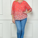 Sara Michelle 3/4 Button Cuff Sleeve Ties On Neck Lined Blouse - Plus - DressbarnApparel