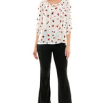 Sara Michelle Cheetah 3/4 Button Tab Sleeve Chain Trim Neck Blouse - DressbarnShirts & Blouses