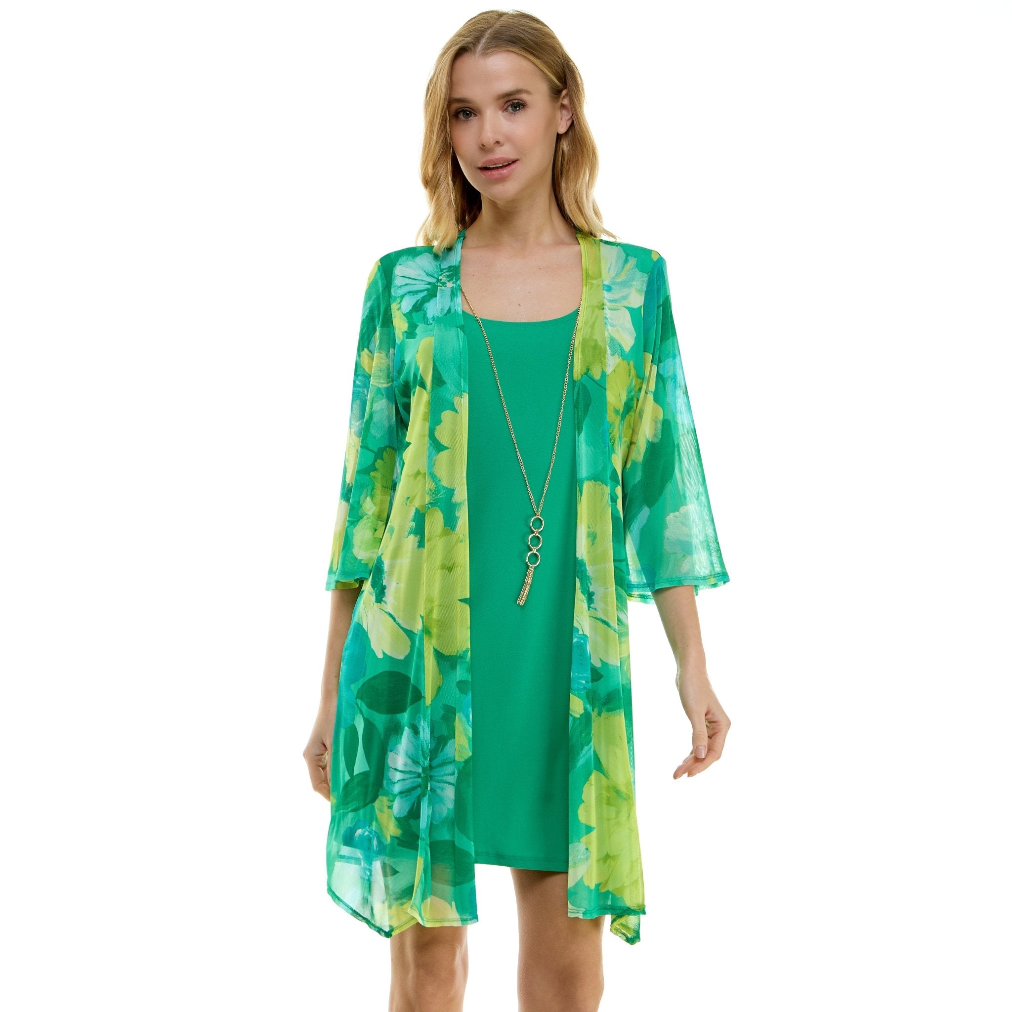Sara Michelle Green Floral 3/4 2Fer Tank Dress W/ Necklace Dressbarn Sara Michelle Green Floral 3/4 2Fer Tank Dress W/ Necklace Dressbarn