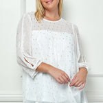 Sara Michelle Ivory & Gold 3/4 Knot Sleeve Scoop Neck Lined Blouse - Plus - DressbarnShirts & Blouses