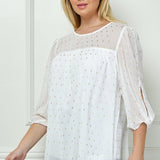 Sara Michelle Ivory & Gold 3/4 Knot Sleeve Scoop Neck Lined Blouse - Plus - DressbarnShirts & Blouses