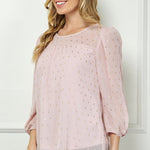 Sara Michelle Mauve & Gold 3/4 Knot Sleeve Scoop Neck Lined Blouse - DressbarnShirts & Blouses