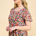 Sara Michelle Short Sleeve V-Notch Trim Neck Blouse - Plus - DressbarnShirts & Blouses