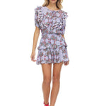 Scarf PatchWork Printed Mini Dress With Short Sleeves - DressbarnDresses