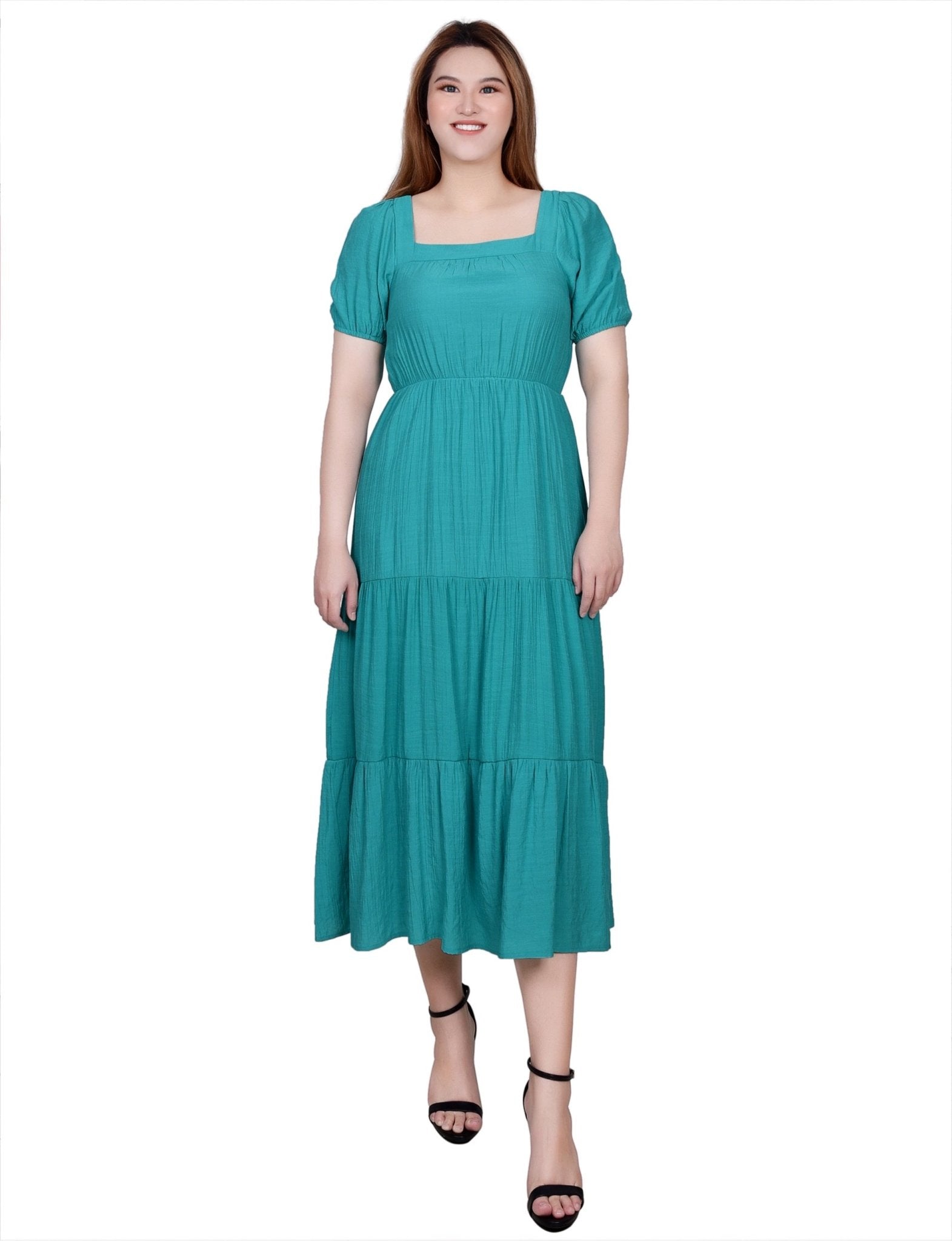 Short Sleeve Tiered Midi Dress - Petite - DressbarnDresses