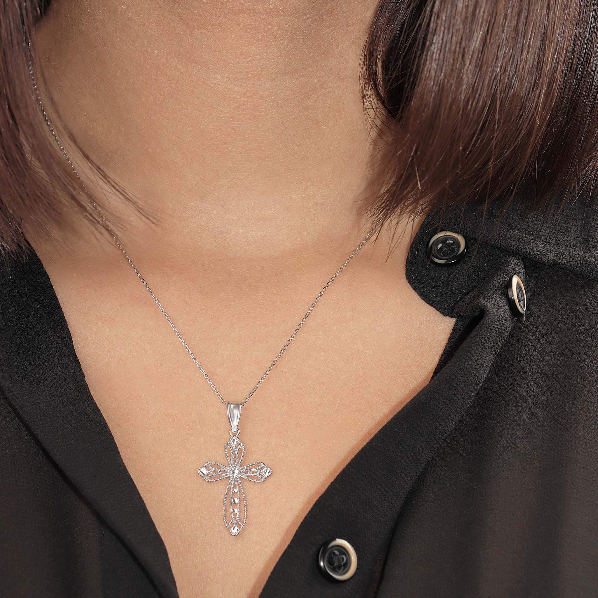 Softly Curved Cross Necklace Pendant - DressbarnNecklaces