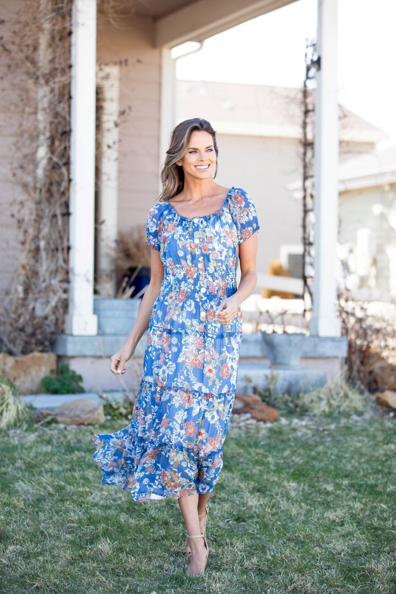 blue peasant dress Womens Cotton Linen Maxi Dresses Button Up Long Sleeve Pleated Tiered Vintage Flowy Swing Tunic Dress at Amazon Women's Clothing store which guarantees its softness and comfort when wearing it Floral Peasant Style Maxi Dresses