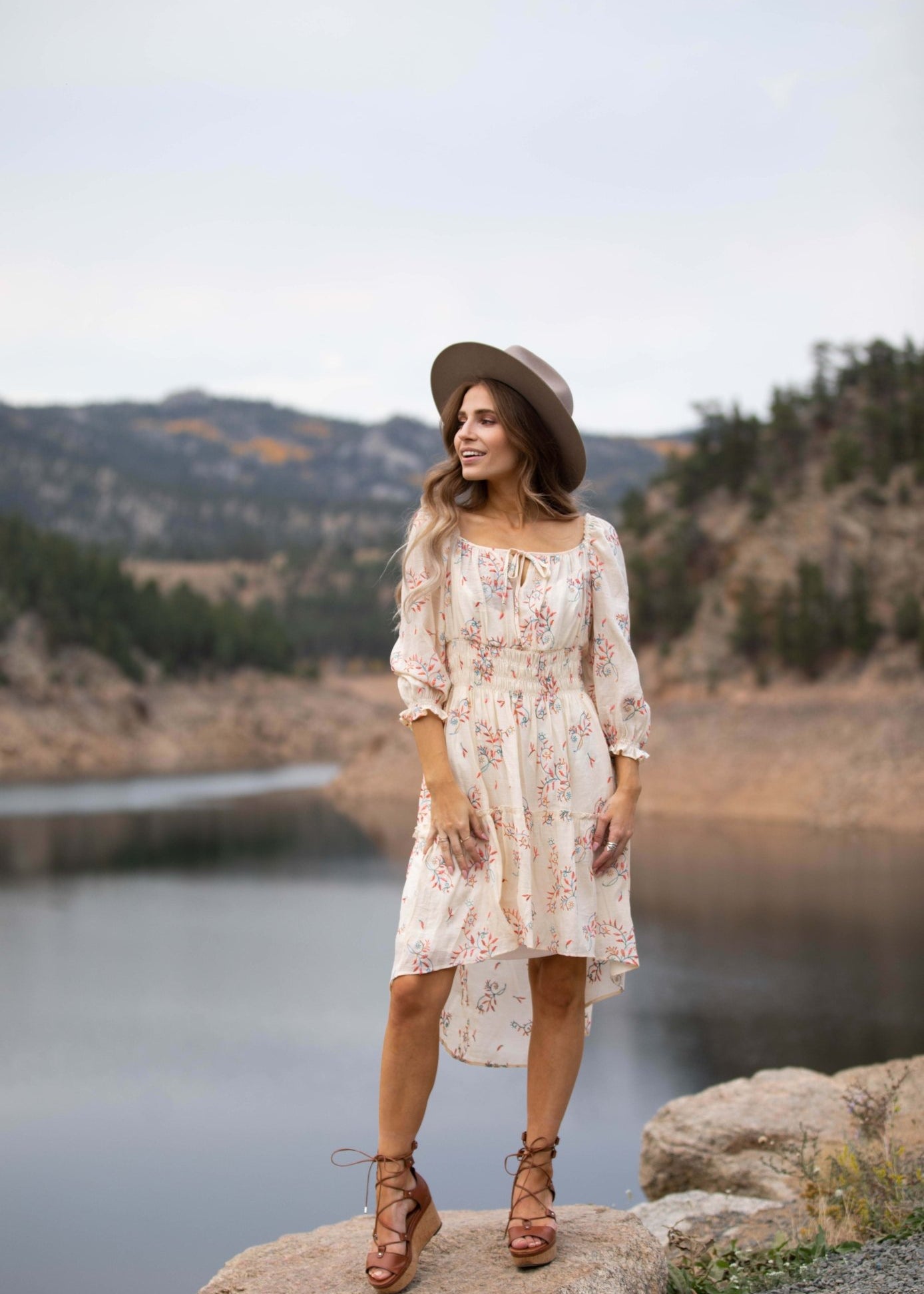 Virginia Floral Embroidered Hi-Low Peasant Dress - DressbarnClothing