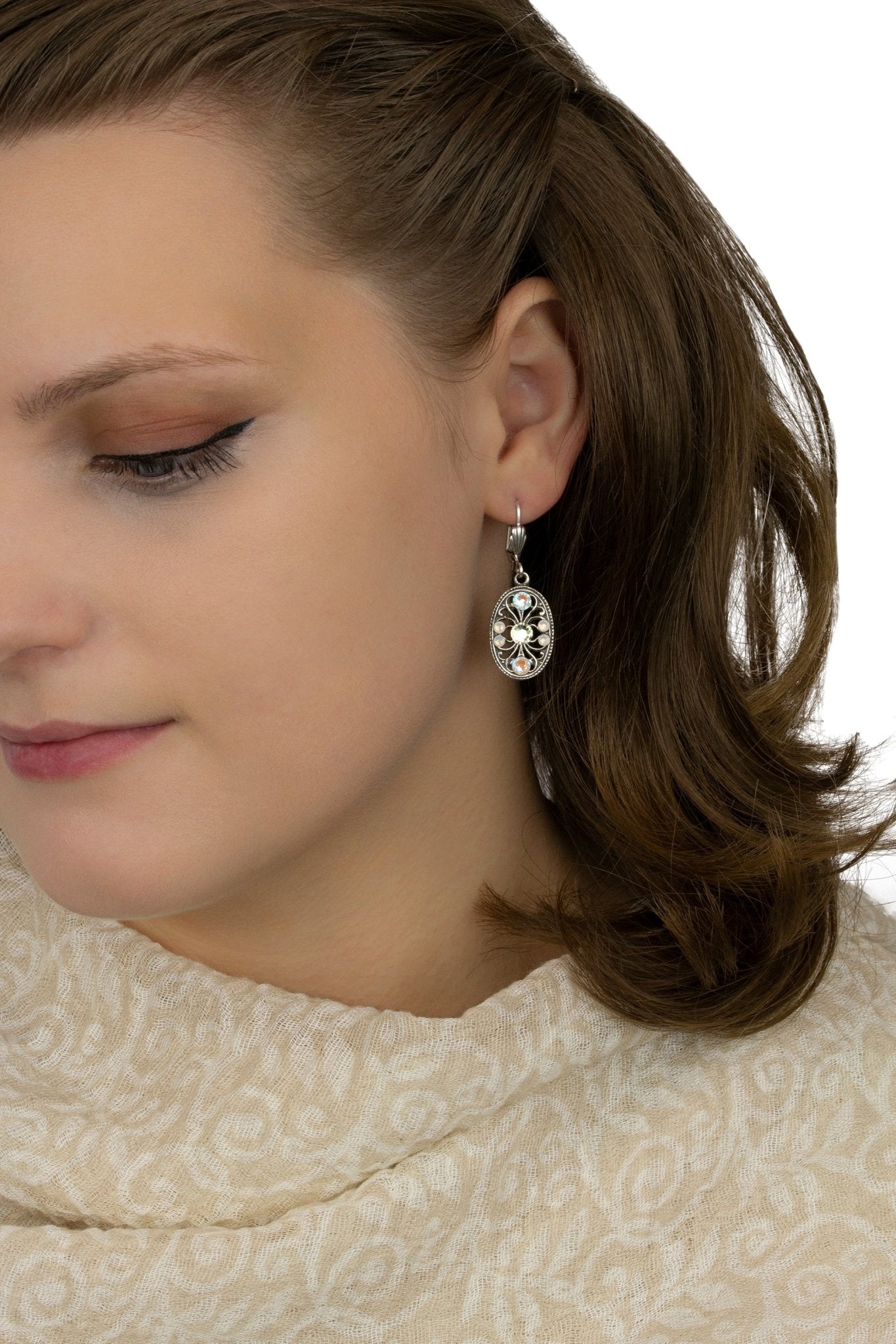 White Opal Filigree Oval Drop Earrings - DressbarnEarrings