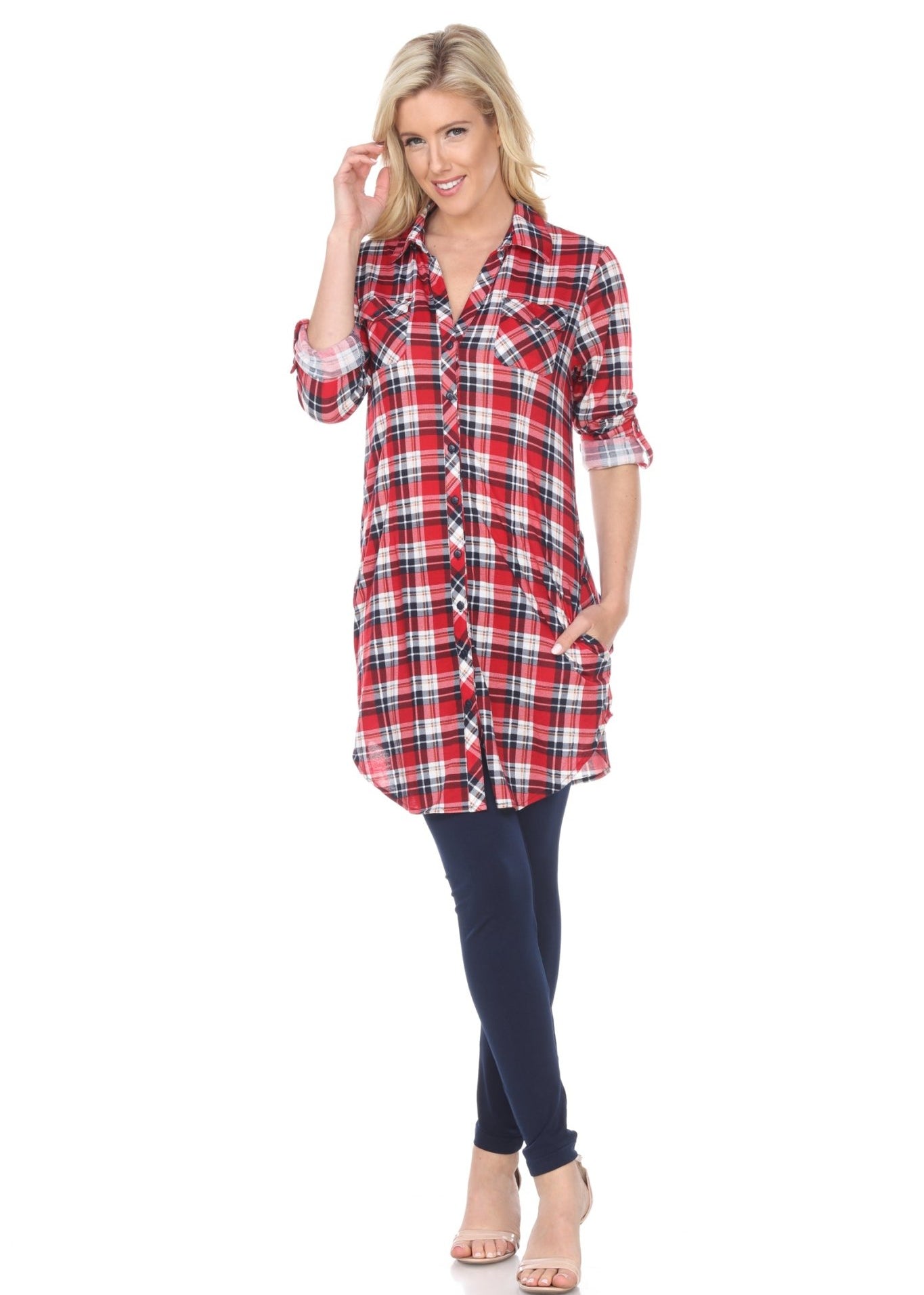 Women's Piper Stretchy Plaid Tunic - DressbarnShirts & Blouses