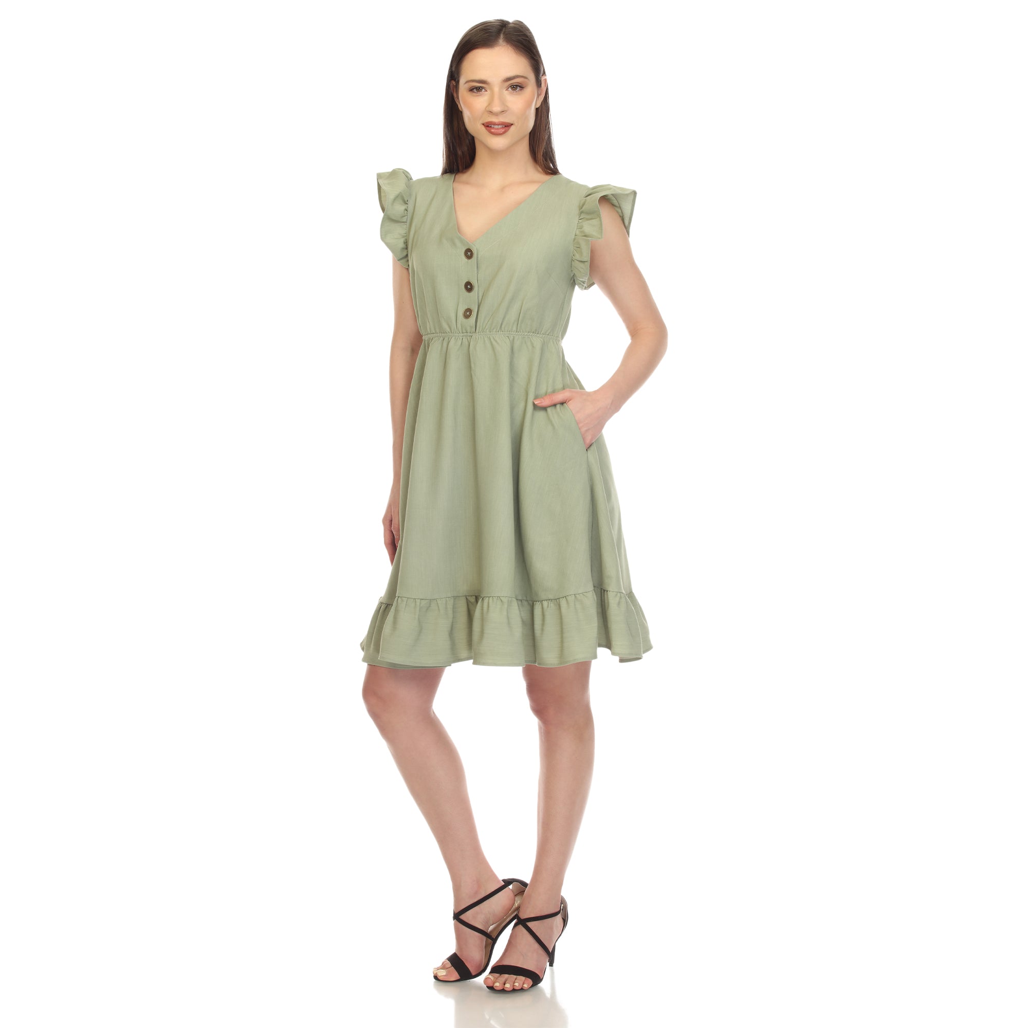 Women's Ruffle Sleeve Knee-Length Dress Blue Medium -White Mark Women's Ruffle Sleeve Knee-Length Dress Blue Medium -White Mark