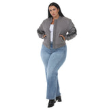 Plus Size Quilted Zip-Front Bomber Jacket