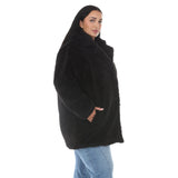 Plus Size Long Plush Button-Front Coat