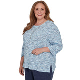 Alfred Dunner Space Dye Top with Necklace - Indigo - Plus