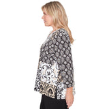 Alfred Dunner Geometric Scroll Patchwork Split Neck Top - Plus