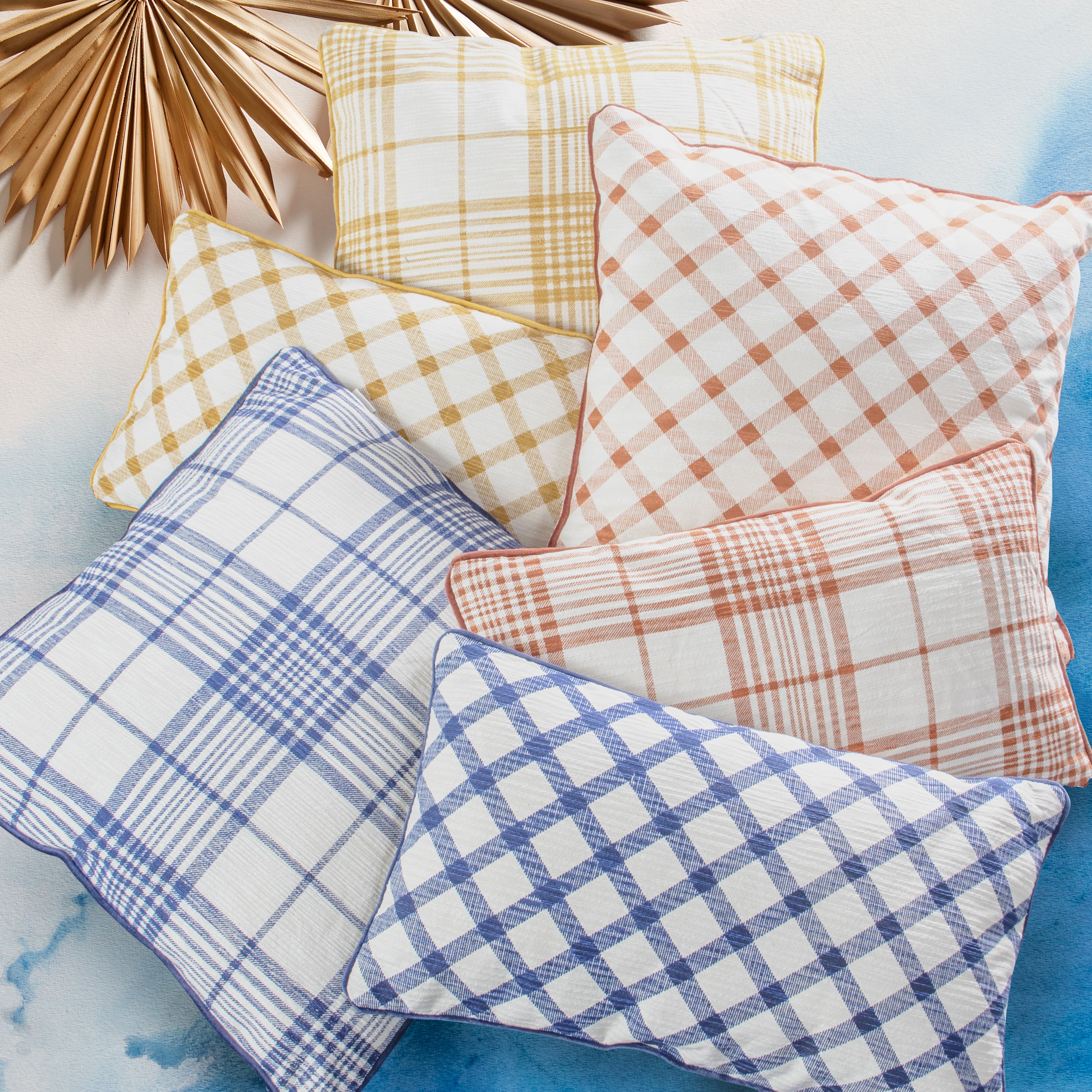 Blue plaid store throw pillows