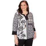 Alfred Dunner Floral Geo Patchwork Split Neck Top - Plus
