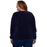 Alfred Dunner Cable Pullover Chenille Sweater - Navy - Plus